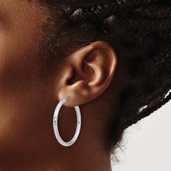 14k White Gold Polished & D/C Endless Hoop Earrings - Picture 3 of 4